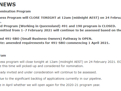 注意!澳洲昆州商业移民关闭申请,即将收紧491小生意!
